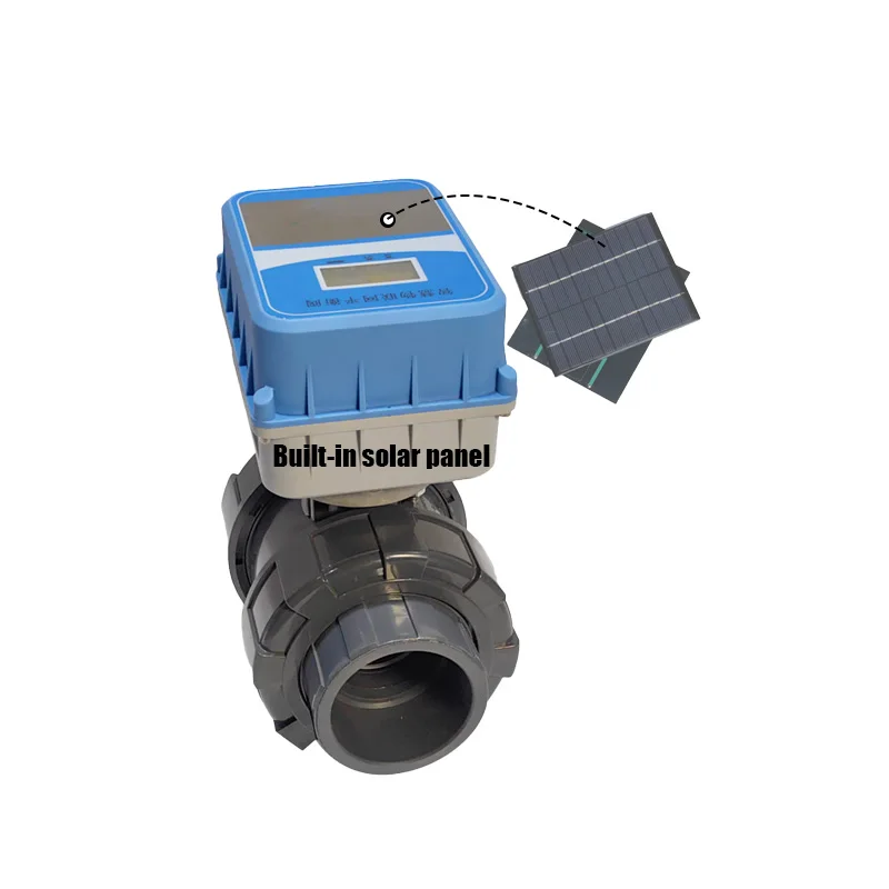 DN80 Solar Power Supply Controller UPVC Water Ball Valve OEM Lorawan Wireless Motorized Flow Control Smart Valve IP67