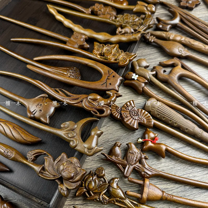 Chinese Cat Pattern Hair Sticks Wooden U Shaped Hair Forks for Women Girls Hanfu Hairpin Headwear Colors may vary image 4