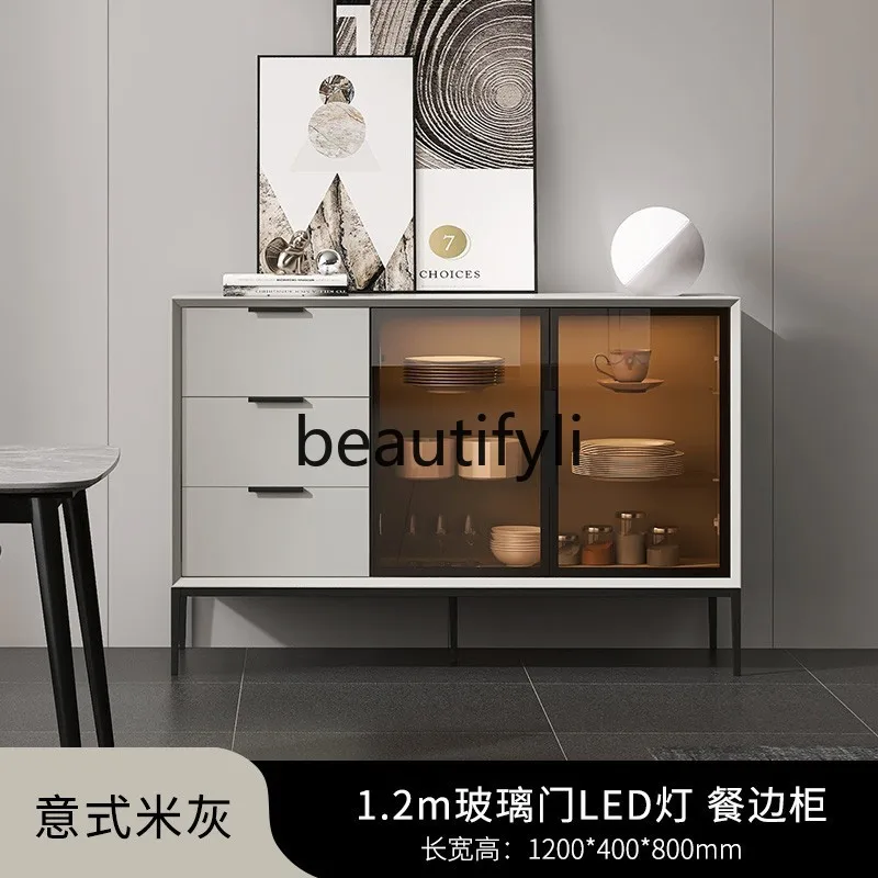 Light Luxury Painted Sideboard Cabinet with High Legs, Solid Wood, Modern Decorative Storage for Living Room and Dining Room