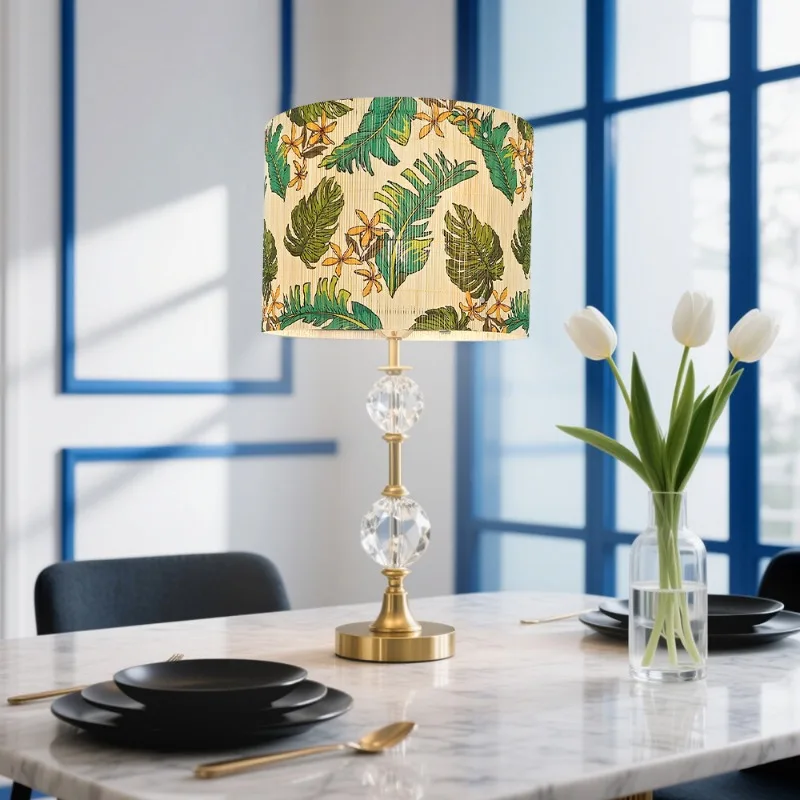 European Printed Bamboo Weave Lampshade Lighting Accessory for Pendant Lamp Table Lamp Art Light Shade Bar Cafe Homestay Decor