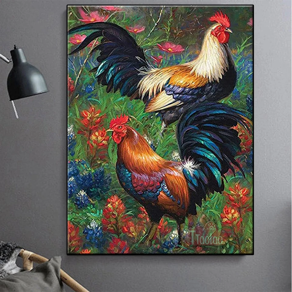 DIY Diamond Painting Rooster Farm Picture 5D Diamond Mosaic Embroidery Flower Poultry Handmade Rhinestone Wall Decor Art Mural