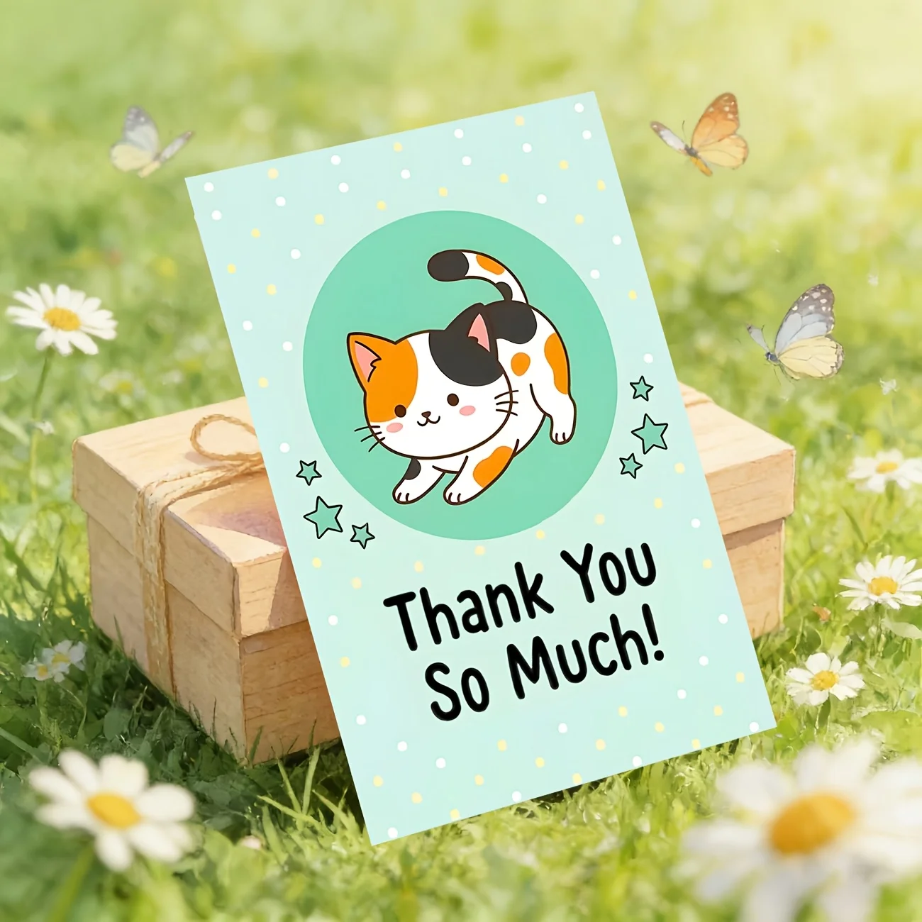 50PCS Cute and Adorable Cat and Star Matching Design Thank-you Cards, Suitable for Gatherings, Holiday Decorations, and Shops