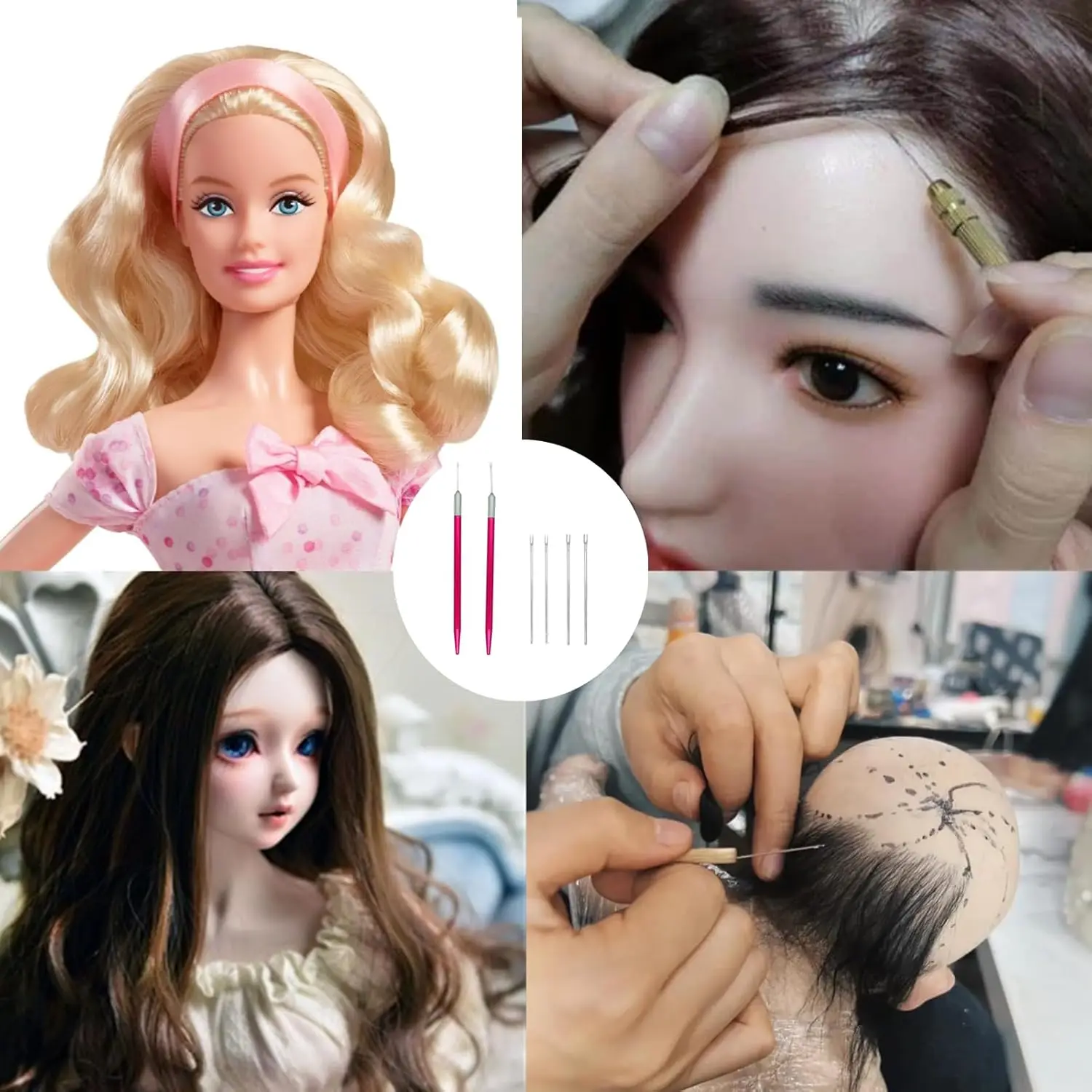 El más nuevo Kit de agujas para reroot de pelo de muñeca de 0,6mm/0,8mm, herramientas de enraizamiento de cabeza de muñecas Reborn, suministros para hacer peluca, conjunto de accesorios