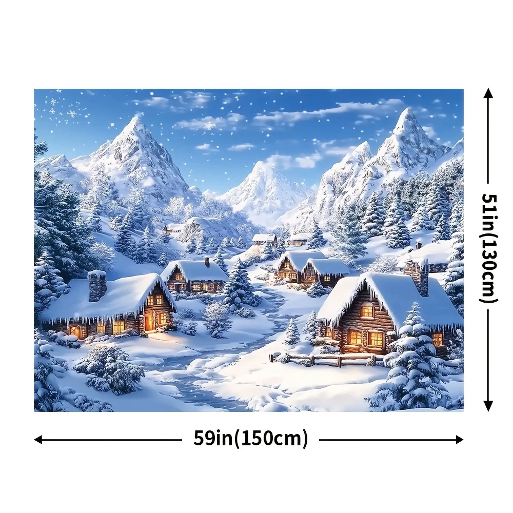 Stunning Snowy Mountain Village Landscape Wall Hanging Tapestry for Cozy Winter Decor