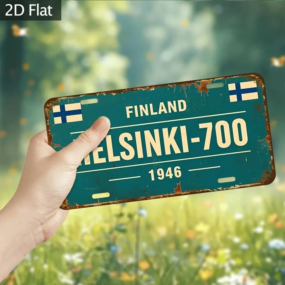 1pc Custom Personalized Finland Helsinki Vintage Rusty Metal Plaque, Finnish Flag 2D Flat Home Bar Wall Ornament (Decor Only)