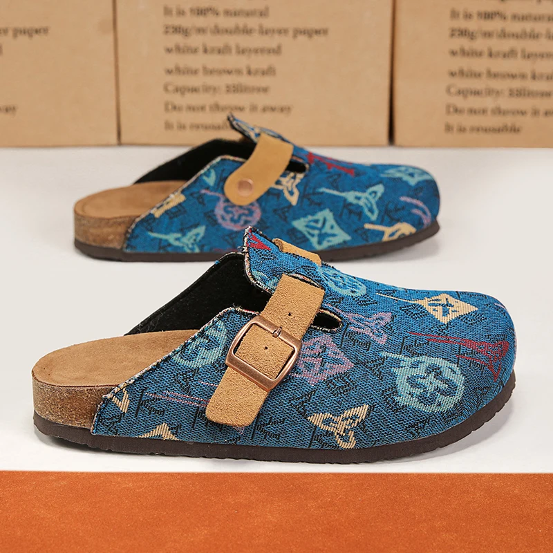 Designer Breathable High Quality Men's Shoe Lightweight Slip-On Bean Bean Sandals Half Sole Summer Casual Shoes Round Toe