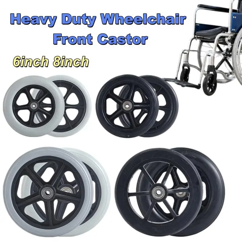 【BA】6/7/8 Inch Rubber Wheels Smooth Flexible Heavy Duty Wheelchair Front Castor Solid Shopping Cart Wheel Wheelchair Replacemen