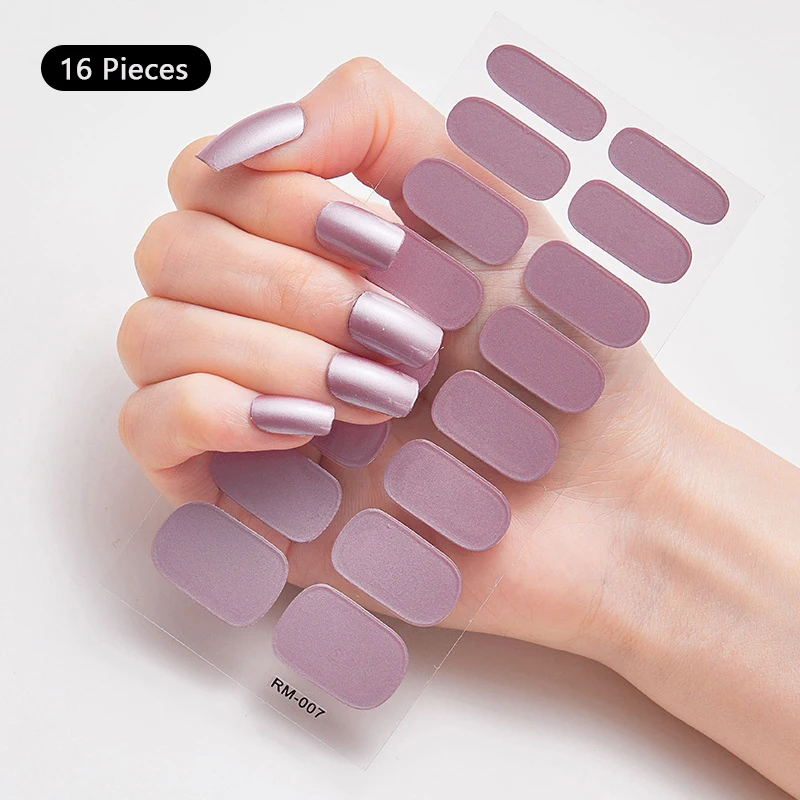 16 Strips Full Cover Nail Patch Baking Free Salon Finished Nail Patch Full Cover Adhesive Nail Wraps DIY Nail Art Manicure Decor