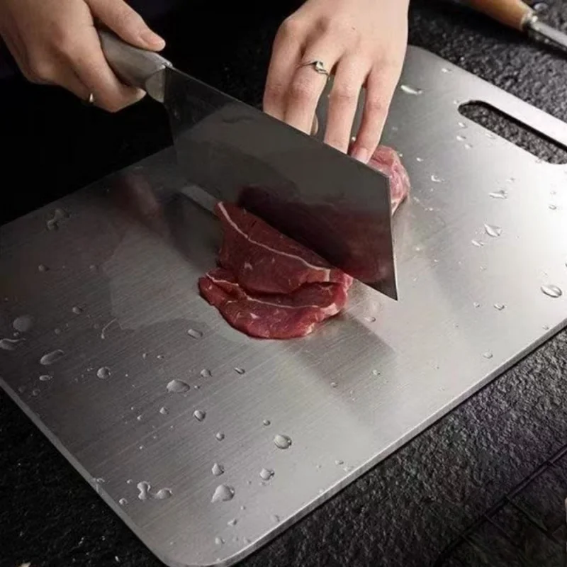 1pc stainless steel cutting board double-sided cutting board household kitchen rolling out cutting vegetables fruits mold proof