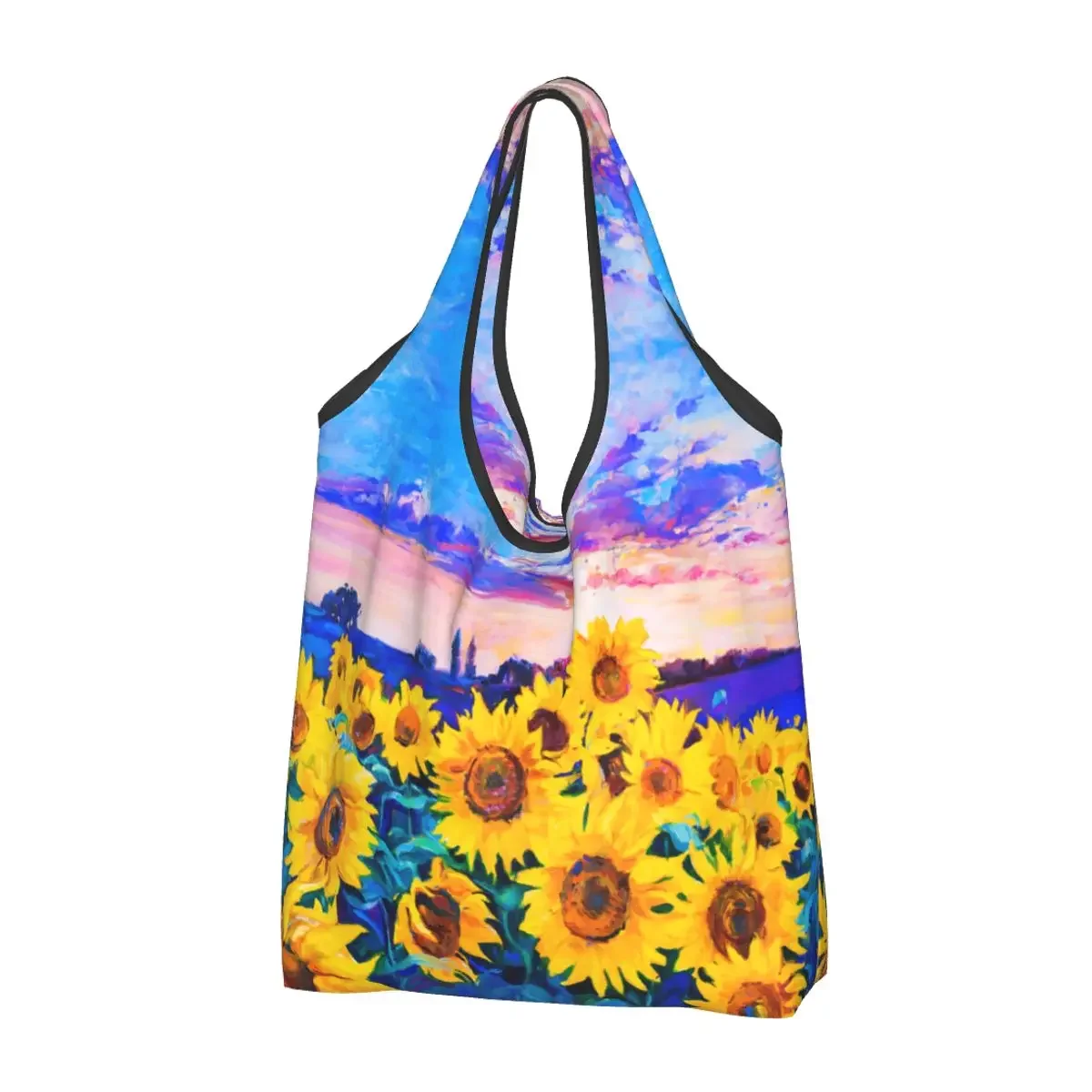 

Sunflowers Art Oil Painting Reusable Shopping Grocery Bags 50LB Weight Capacity Heavy Duty Tote Bag Eco-Friendly Washable