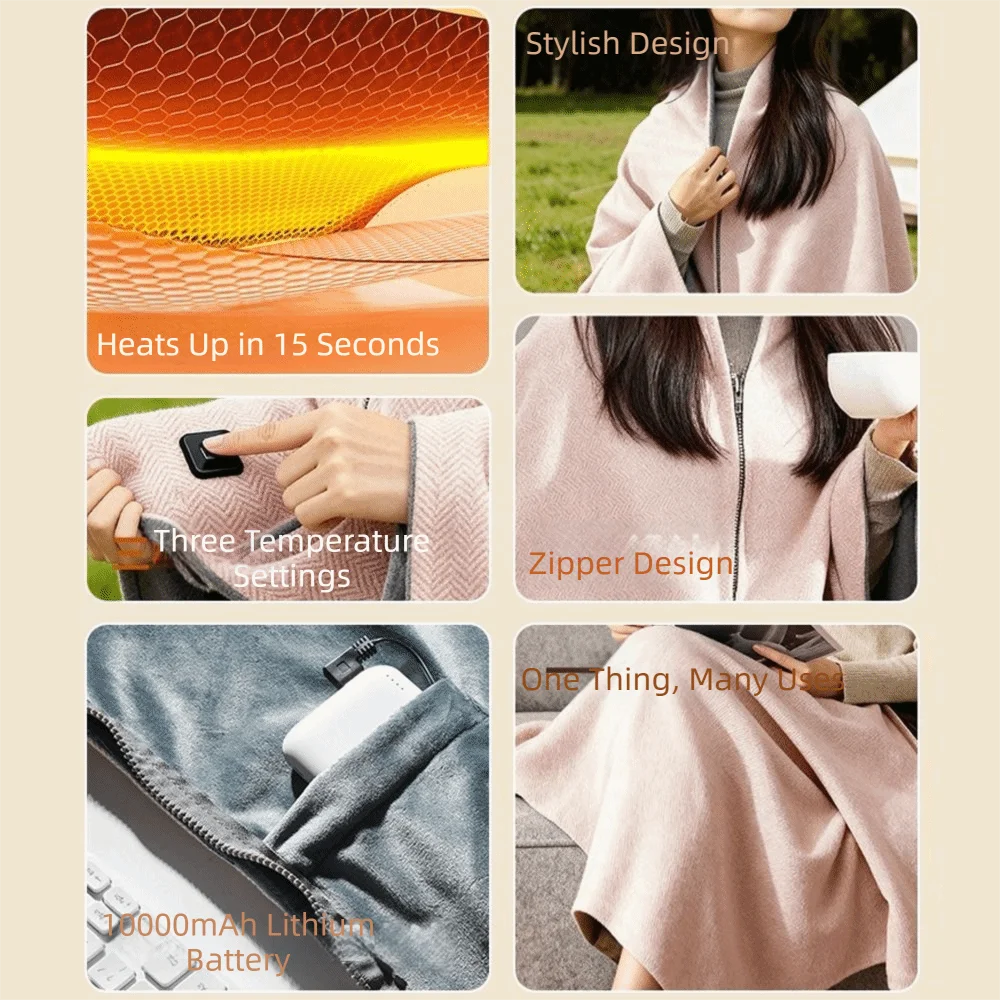 

Модное портативное одеяло с электрическим подогревом USB, 3 уровня нагрева, моющаяся согревающая шаль, носимый чехол для ног, зима