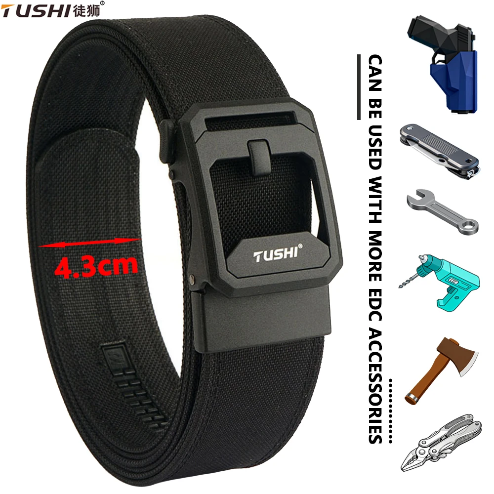 

TUSHI 43mm Hard Tactical Belt for Men Metal Buckle Multi-size IPSC Gun Belt 1100D Nylon Military Belt Outdoor Sports Girdle Male