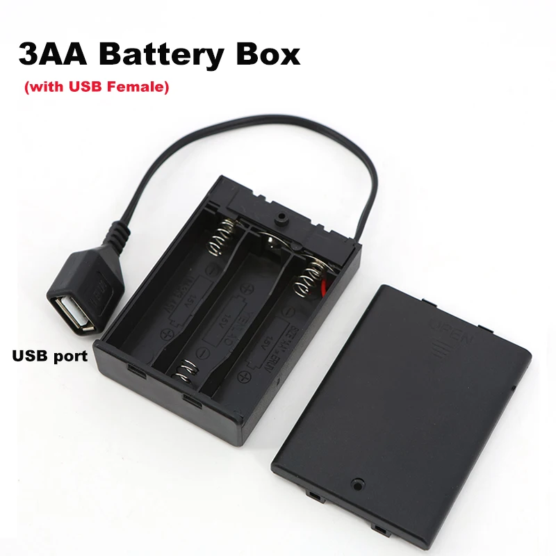 4.5V 3*AA 65x45x15mm Battery Case With 5v USB Port For Building Blocks LED Light Kit With case cover Switch