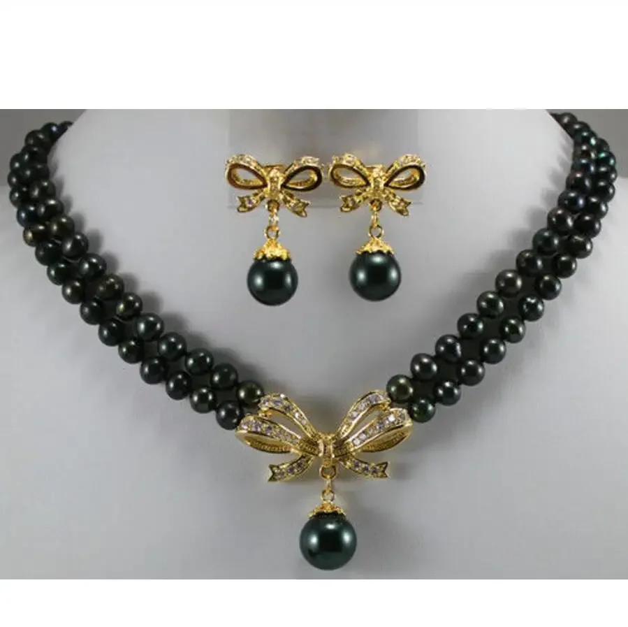 

2 kinds! charm 2 rows 7-8mm pink pearl necklace+ flower pendant earrings