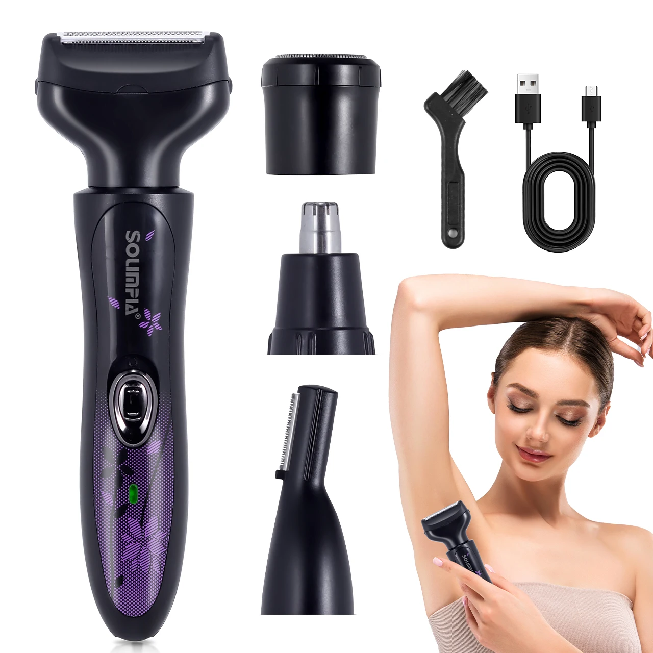 Solimpia-Afeitadora eléctrica 4 en 1 para mujer, depiladora inalámbrica indolora, maquinilla de afeitar, depilación corporal, regalo para electrodomésticos
