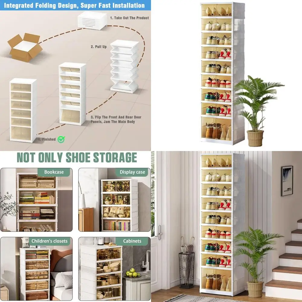 

Большая прозрачная пластиковая полка для обуви с 9 штабелируемыми слоями для удобного хранения и организации