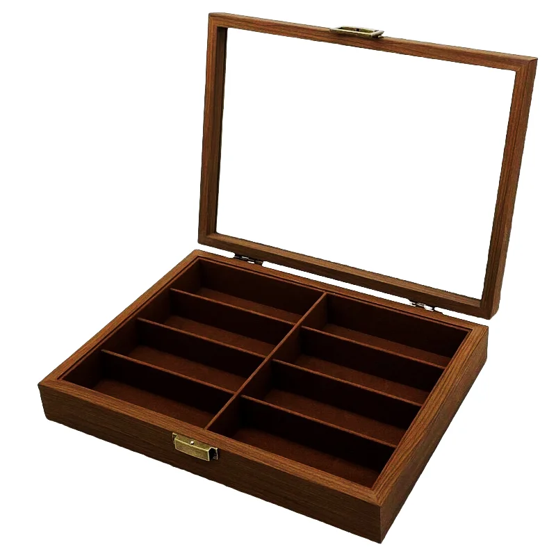 8-digit black walnut wood grain glasses storage collection display box, household high-end multi-grid sunglasses storage box