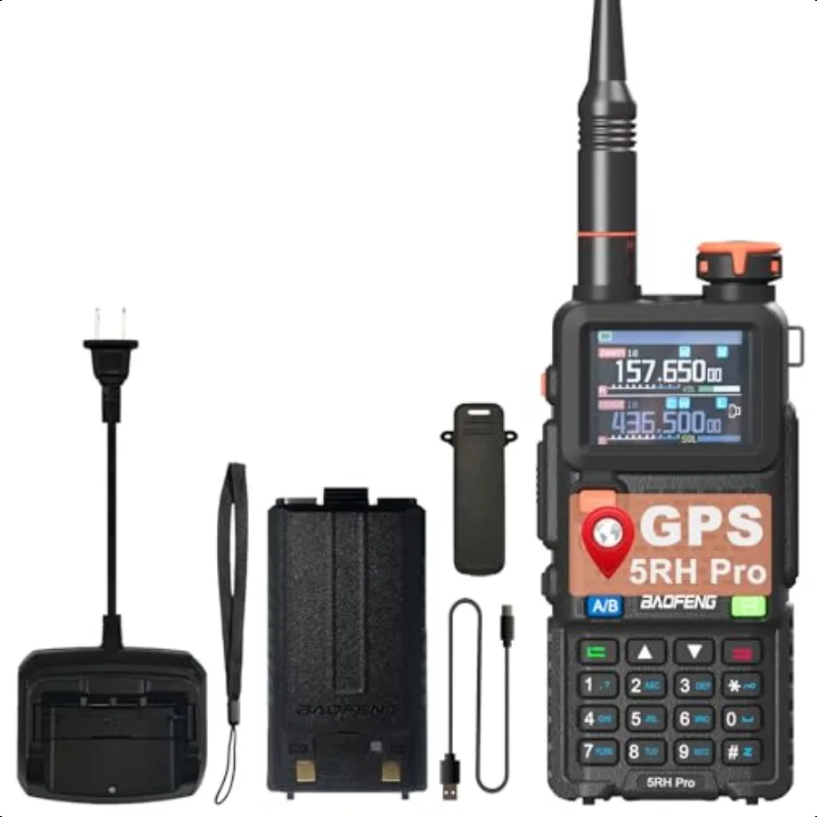 

5RH Pro GPS Radio MultiBand USBC Charging Radio Copy Frequency 640 Channels Walkie Talkie 10W High Power APRS Radio for Adult