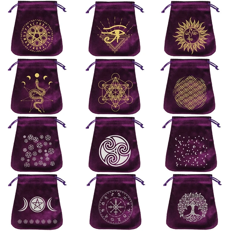 Velvet Pentagram Tarot Oracle Cards Storage Bag Runes Constellation Witch Divination Accessories Jewelry Dice Drawstring Package - view 6
