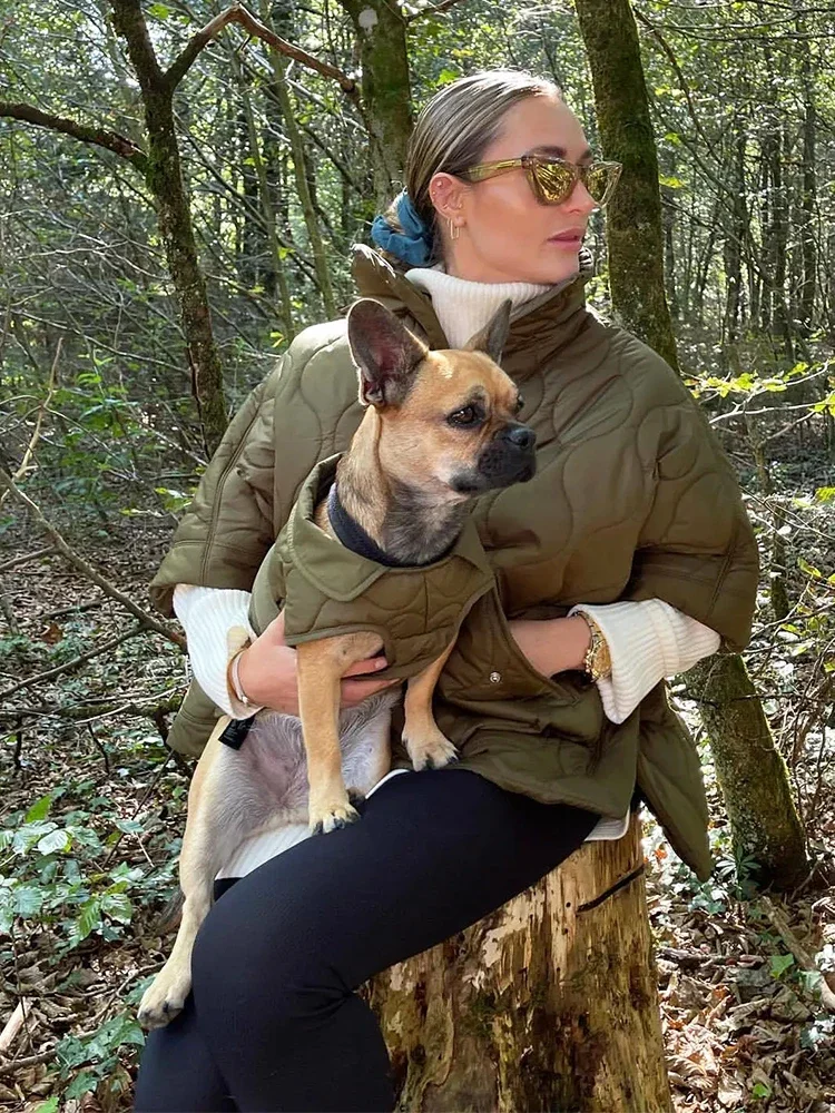 Quilted Argyle Coat Cape Rainproof Jacket Women Winter Jacket Army Green Casual Padded Loose Parkas Oversize Turtleneck Coat