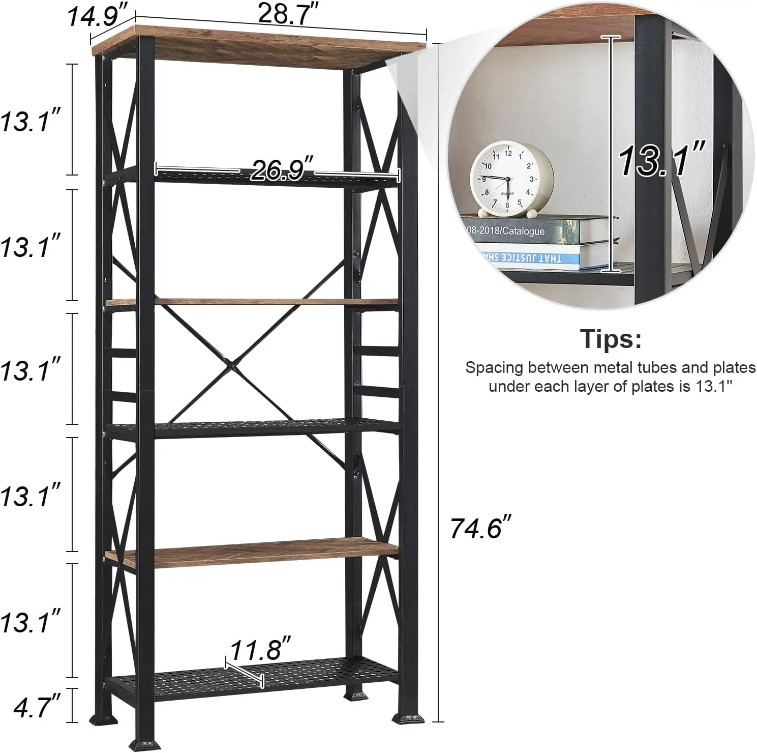 HOMBAZAAR 책장, 6 단 산업용 책장, Etagere 책장 및 책장, 높은 책장 보관 정리함