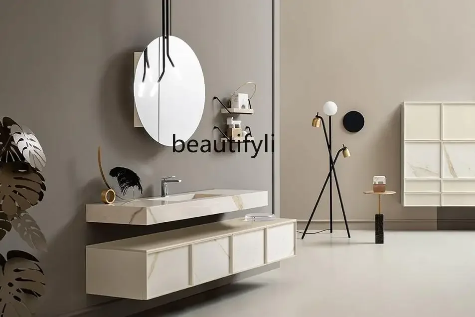 LXCream wabi air bathroom cabinet micro cement basin hand washing cabinet minimalist wind integrated basinSSS