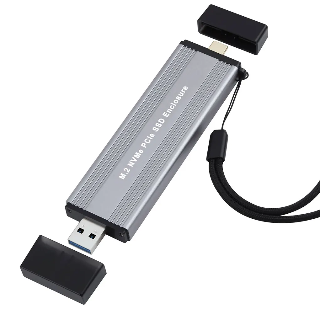 Dual USB Interface Drive Container Enclosure Aluminum Adapter External Connection Data Hard Disk Box With Lanyard