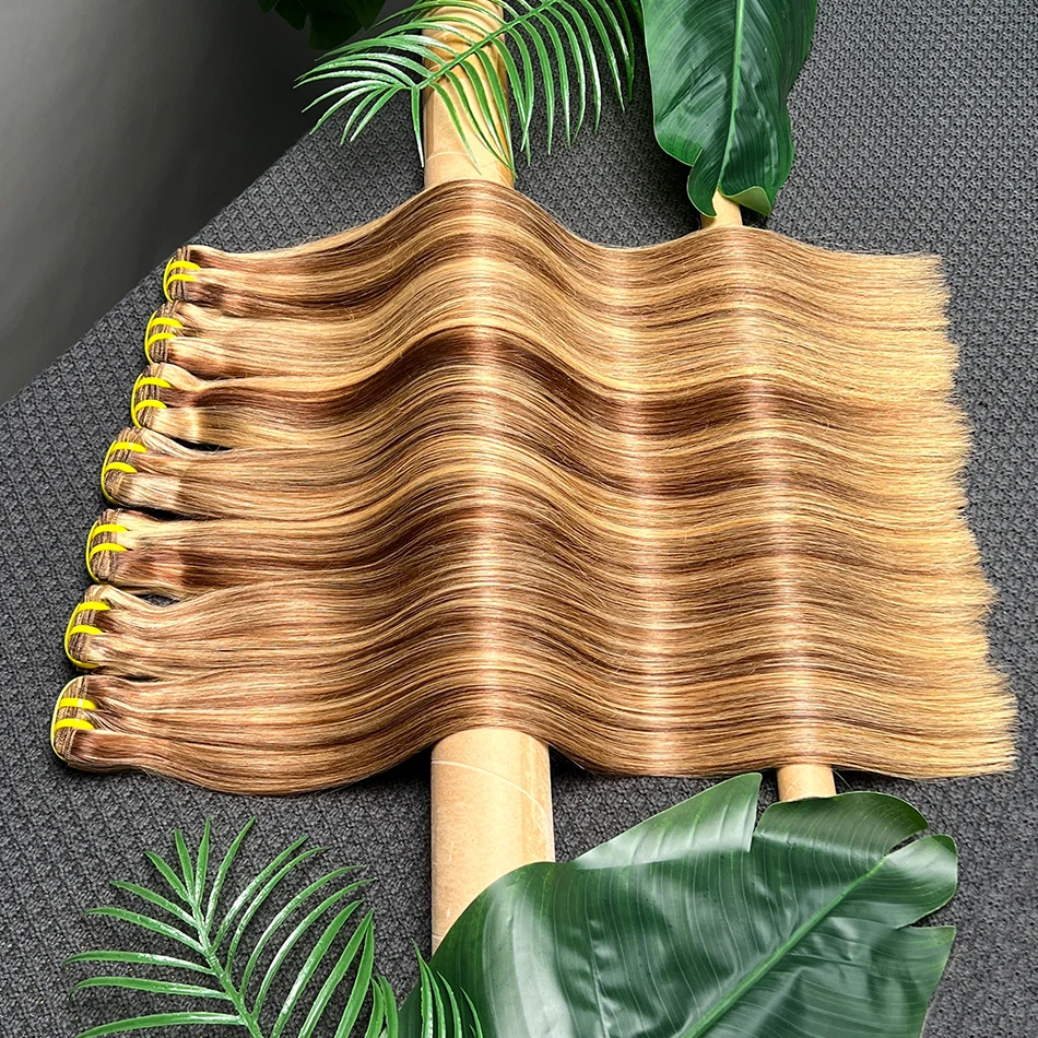 مستقيم P4/27 تسليط الضوء على حزم الشعر البشري الملون 100 جرام 100% الخام شعر بشري لعذراء النسيج ملحقات 1/2/3/4 حزم