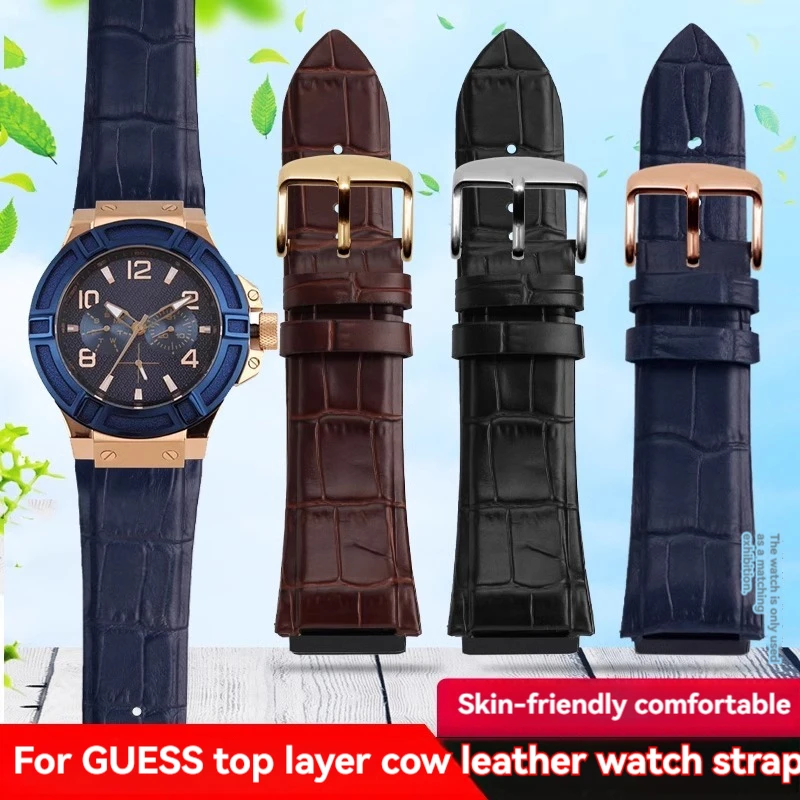 For GUESS Cowhide Watch Strap Men W0040G3 W0247G3 W00400G7 Calfskin Blue Brown Bracelet Wrist Band wIth Tools  Watchband 22mm