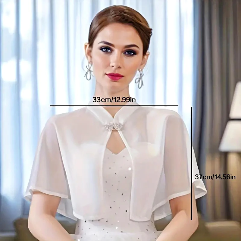 Womens Elegant Summer Capes Jacket Ladies Soft Chiffon Wedding Wrap Shrug Bridal Bolero Shawl Rhinestone Buckle Evening Cover Up