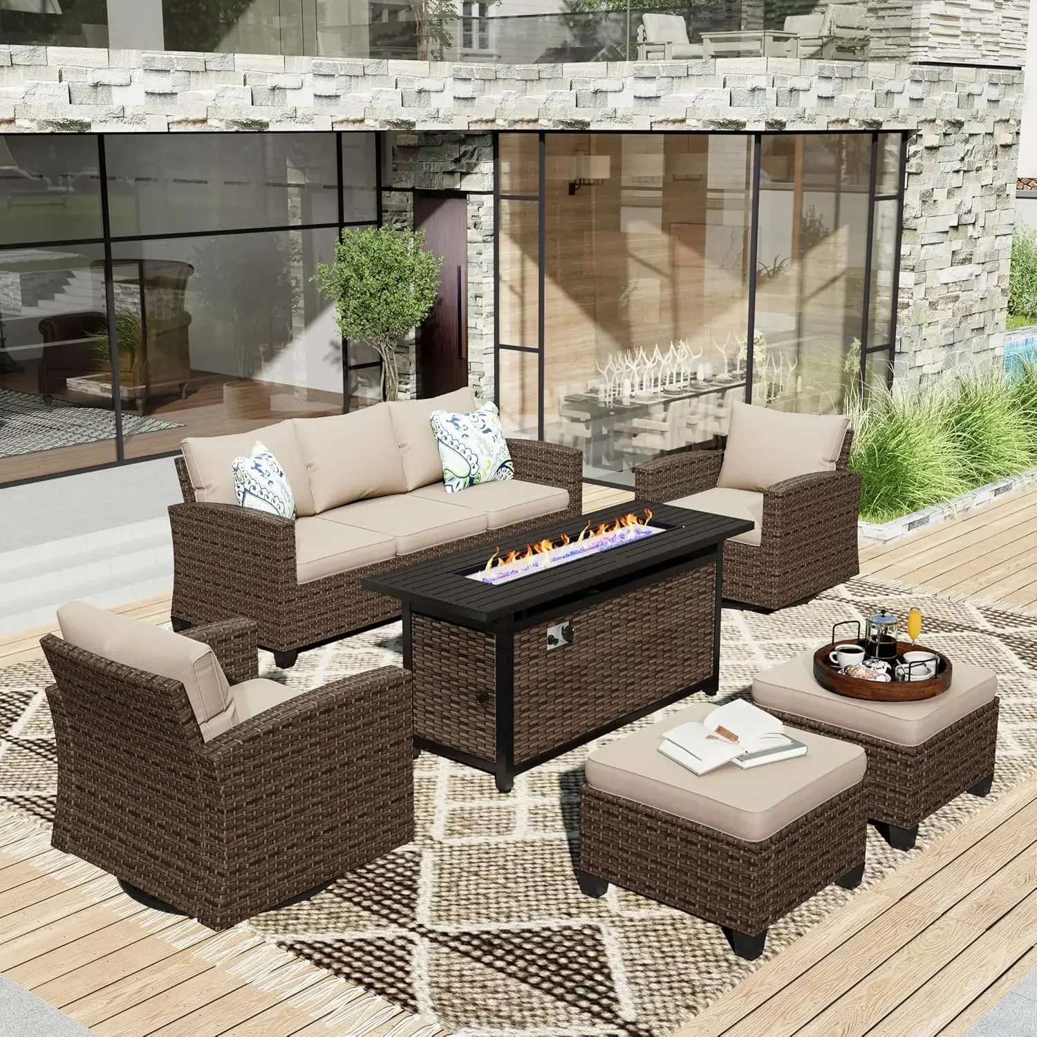 Outdoor Patio Furniture Set, Swivel Rocker Glide Chairs with 56