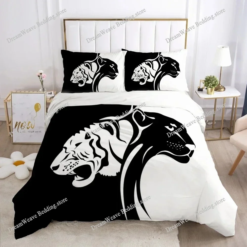Wolf Animal Bedding Set King Queen Black White Lion Snake Wildlife Polyester Duvet Cover Set for Men Adults Home Textileextile96