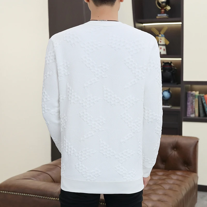 Pulôver de manga comprida masculino com gola redonda, t-shirt casual, tendência da moda, novo, outono