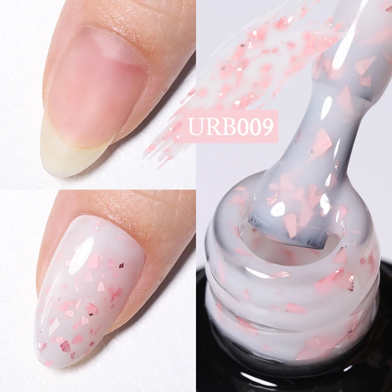 UR SUGAR Smalto per unghie gel con base in gomma glitter oro Fiocchi rosa oro Gelatina bianca latte Semi permanente UV LED Smalto gel per nail art