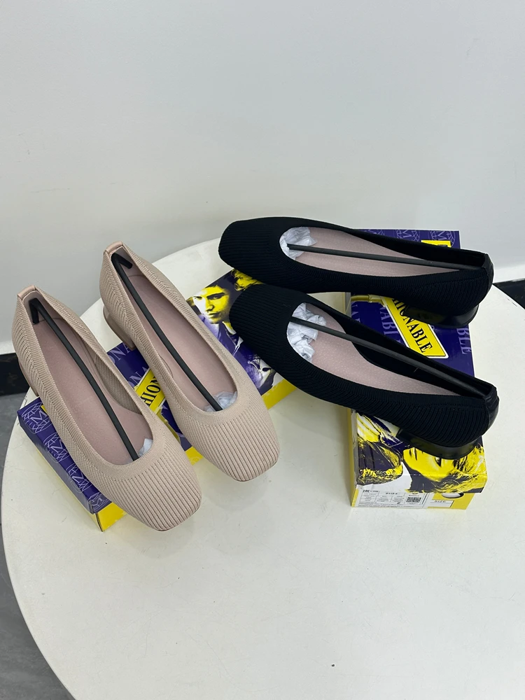 

Large Size Slip-On Knitted Flat Heel Square Toe Women's oes Comfortable Breathable Low Heel Easy to Wear Casual Faion
