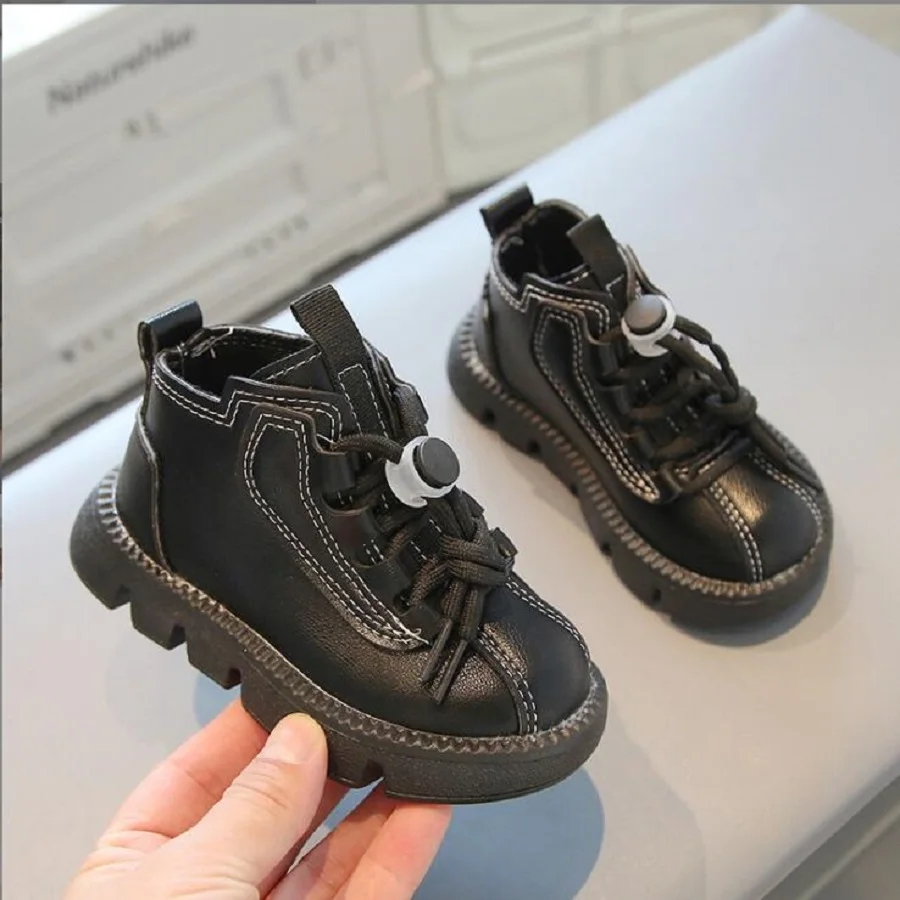 Autumn Winter 3 Color Kids Girls Boots For Girls Boys Fashion Leather Boots Soft Bottom Non-slip Children Running Shoe 21-30