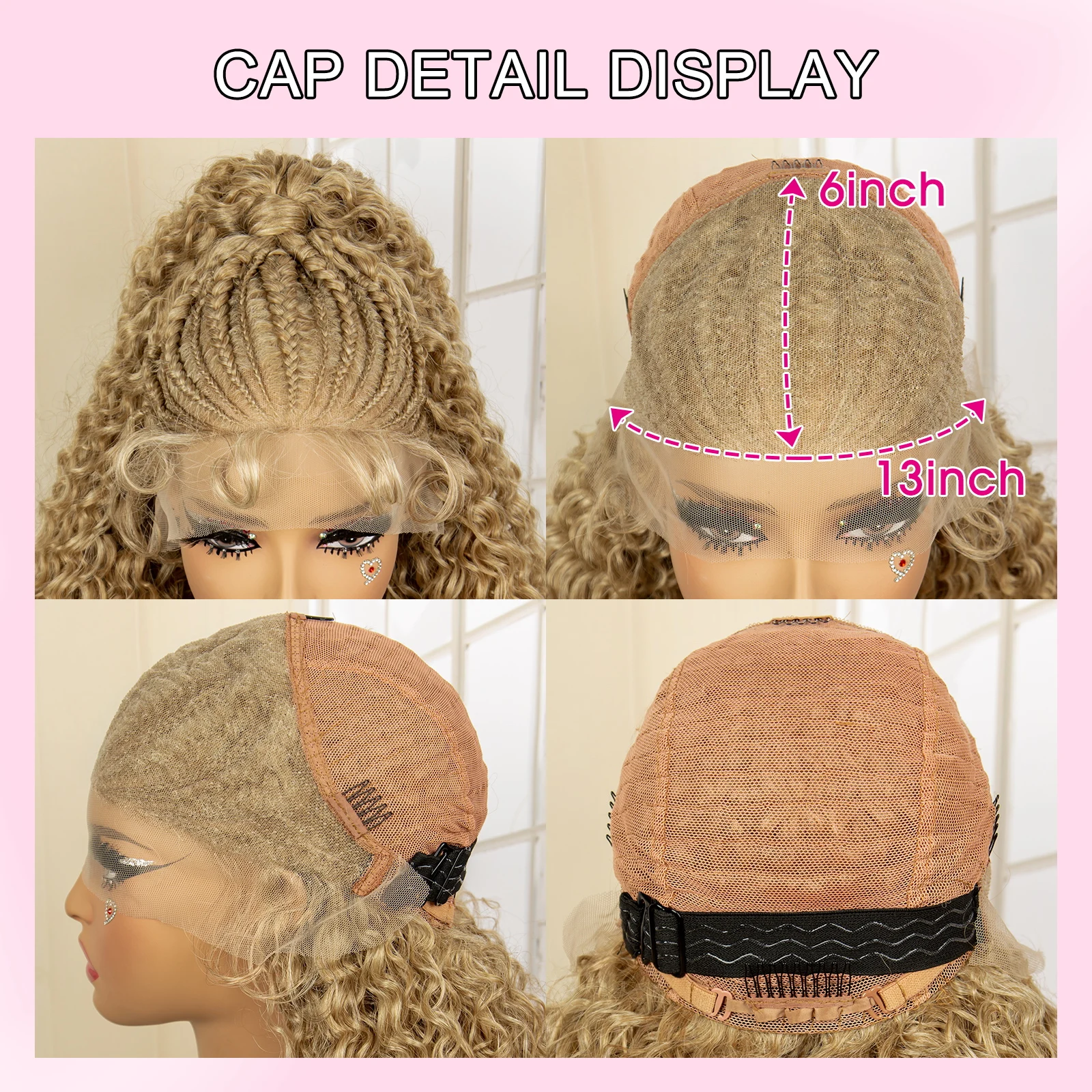 27/613 Blonde Synthetic Lace Frontal Cornrow Braided Wigs 24 Inches Kinky Curly Ponytail Braids Wig with Baby for Black Women