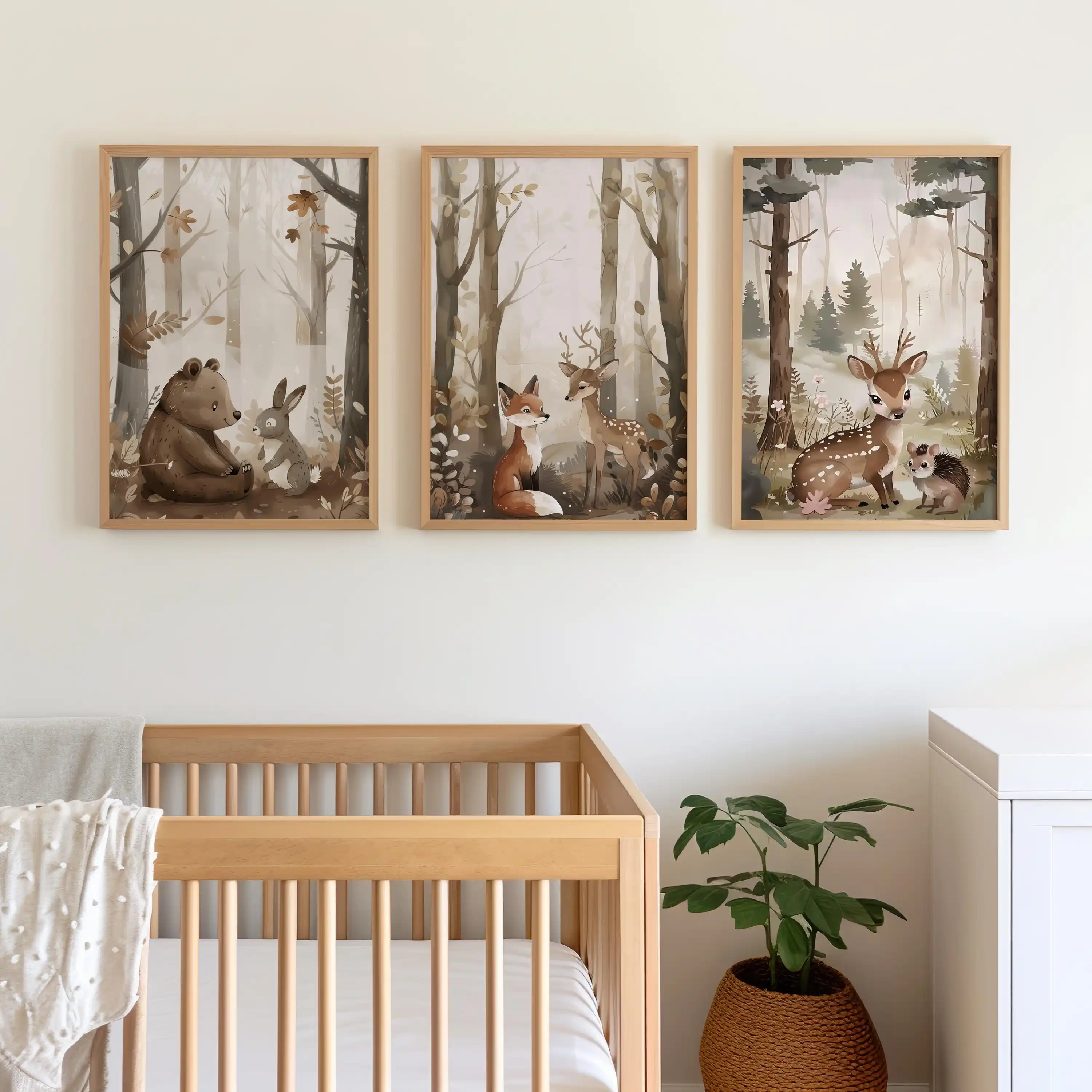 3PCS Woodland Creatures Canvas Print, Forest Animal Art For Nursery Wall Decoration