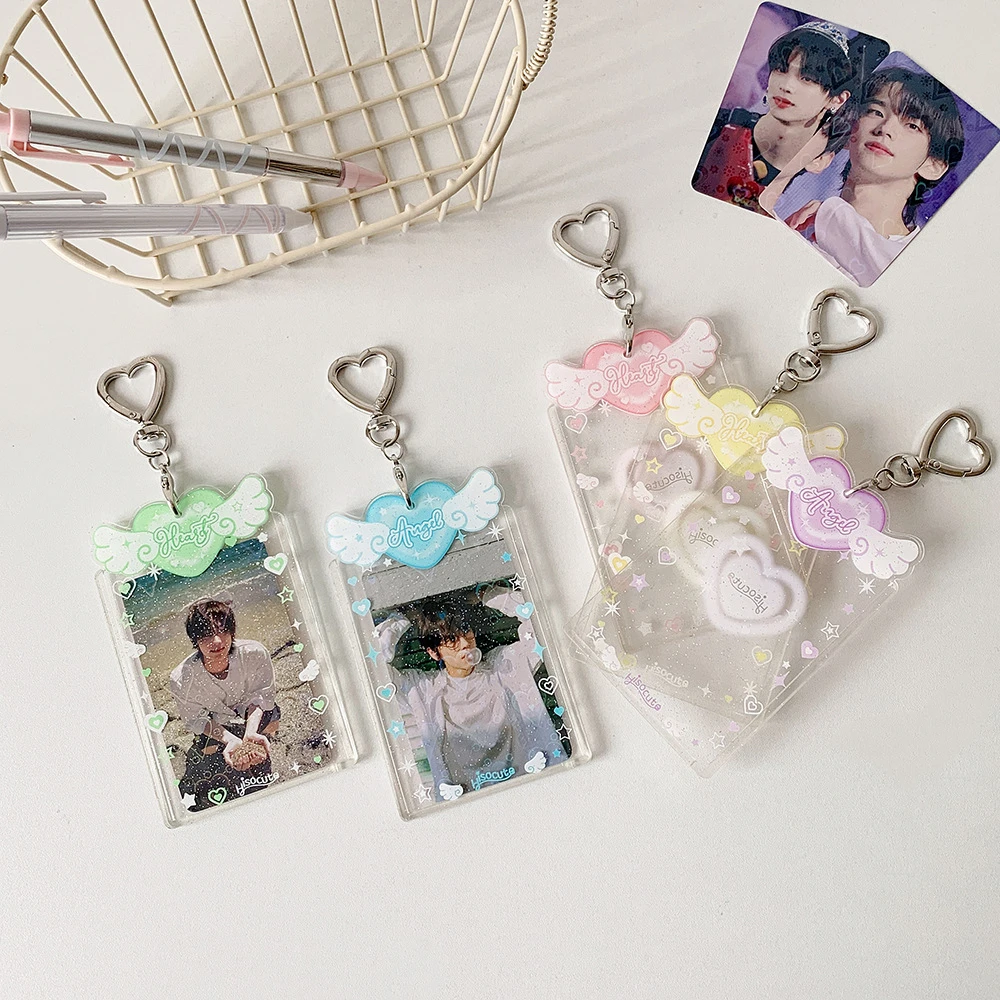 

Acrylic Card Cover Photocard Holder Hanging Decoration Love Heart Pendant Photo Photocard Frame With Keychain Picture