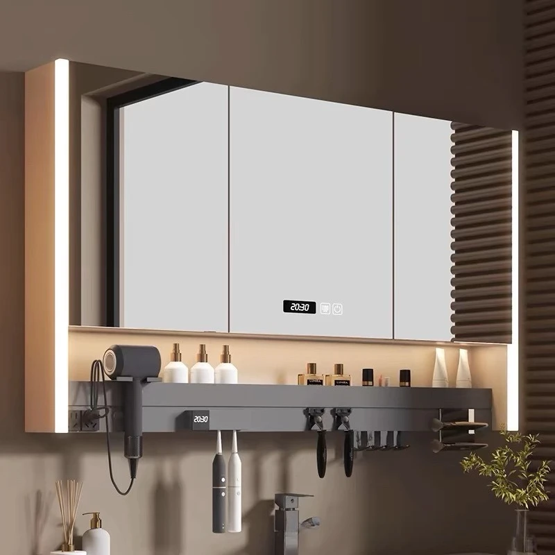 Smart Bathroom Mirror Cabinet Separately Wall-mounted Anti-fog Bathroom Mirror Electric Hair Dryer Rack Storage Integrated Cabin