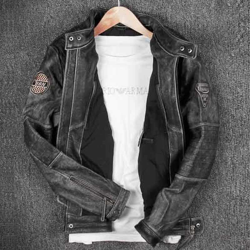 Leather Genuine Real Picture Jackets Male Short Real Leather Jacket Punk Spring Mens Motorcycle Real Cow Leather Coat Brand A579