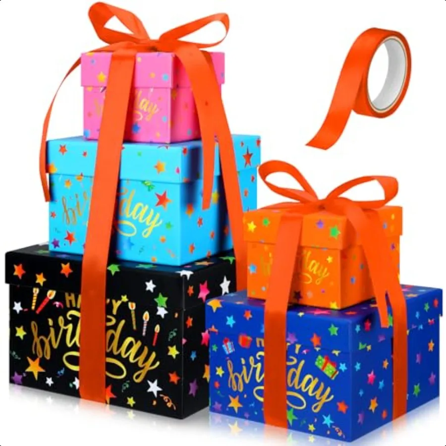 

5 Pcs Birthday Gift Boxes Square Nesting Boxes 5 Assorted Sizes