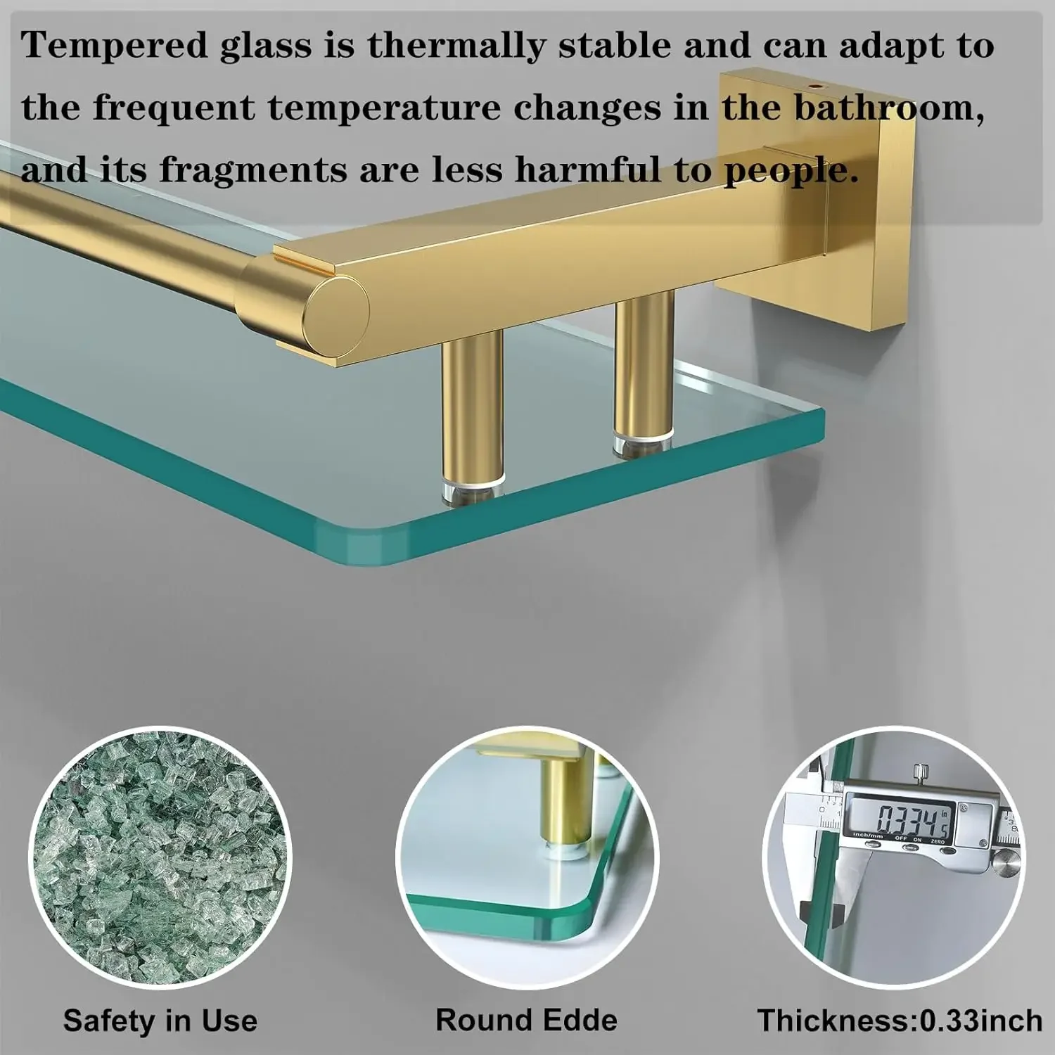 Mensola in vetro per bagno - Ringhiera in acciaio temperato e spazzolato da 20 pollici, galleggiante |   per proprietari di casa/currenti |   Lavello sopra