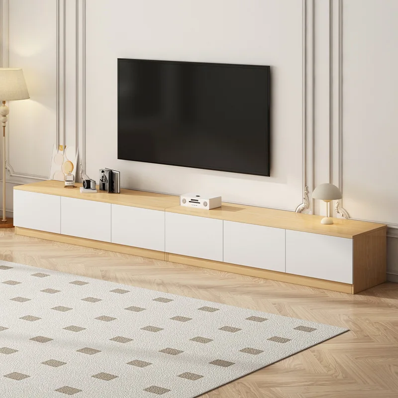 TV cabinet living room household 2024 floor table storage integrated log TV cabinet