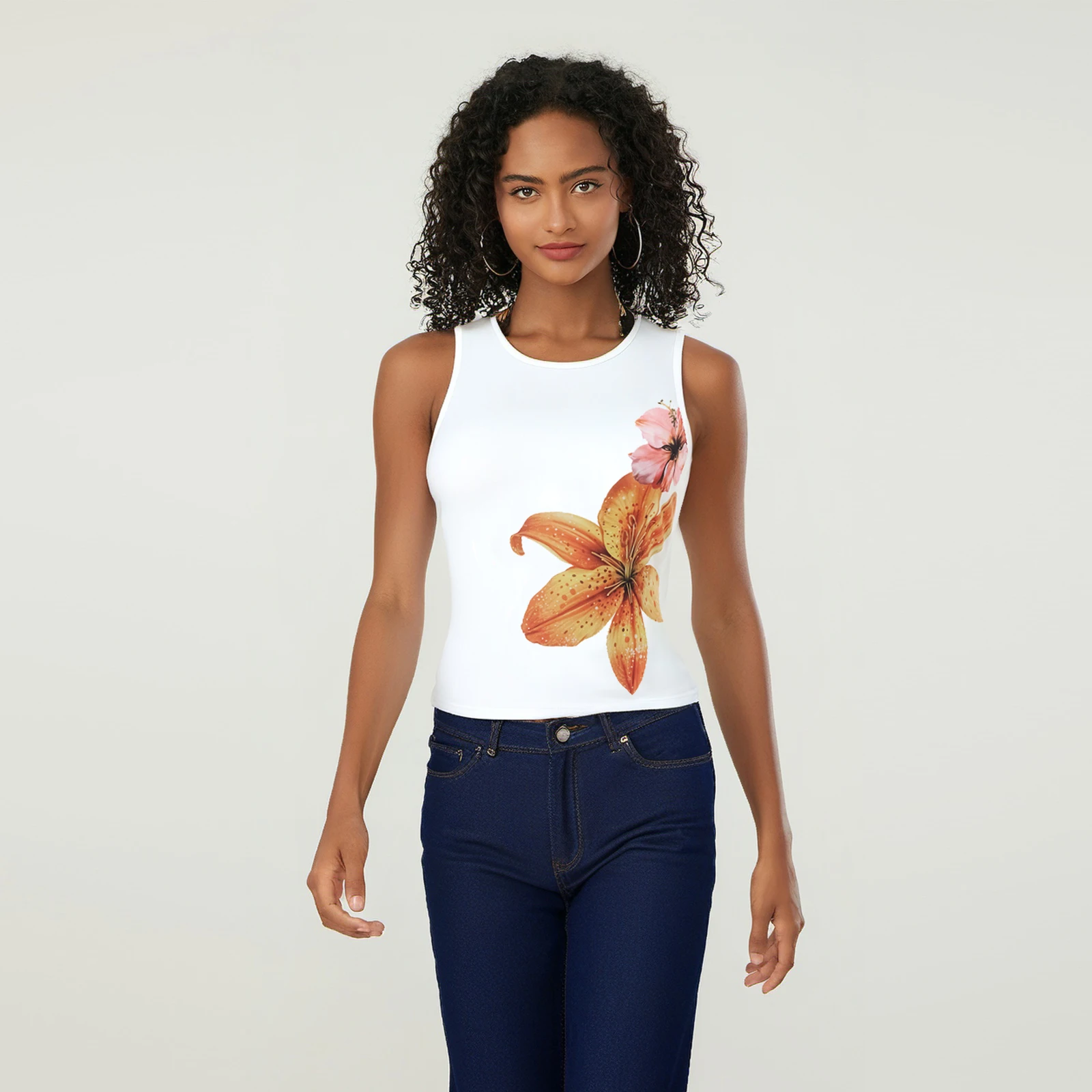 

Women Tank Tops Floral Print Round Neck Casual Vests Summer Fashion Sleeveless Tops Streetwear