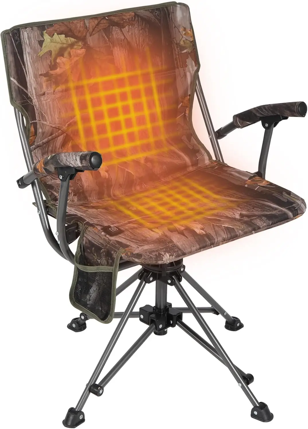 Swivel Heated Hunting Chairs for Ground Blinds, Portable Folding Camo Camping Chairs for Adults Hunting Seats with Hard Arms for