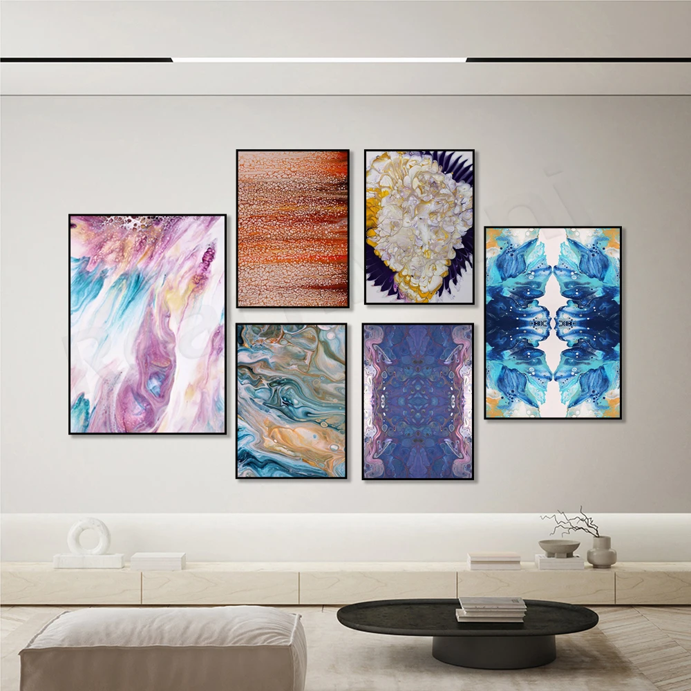 Blue Chaos, Purple Supreme, Colorful Abstract Fluid Art Canvas Painting Poster Print Wall Art Picture Living Room Decor