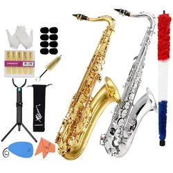 SLADE Bb Tenor Saxophone Gold/Silver B Flat Tenor Sax Set Woodwind Instrument with Carrying Case Mouthpiece Cleaning Brush Parts