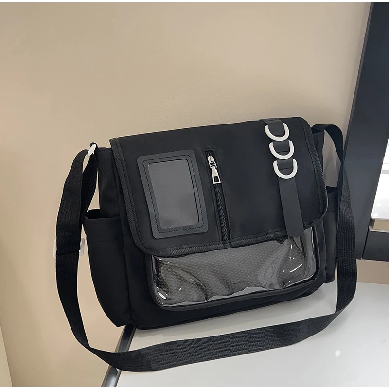 

New Casual College Tote Bag Large Capacity Student Commuting Trend Shoulder Bag Multi-function Flip Cover Design Messenger Bag