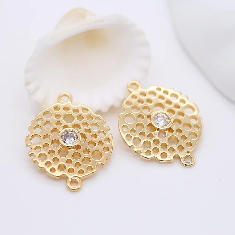 15*20MM 14K Gold Color Brass 2 holes Charms Flower Connector Round Charms Pendants Jewelry Making Supplies Diy Findings